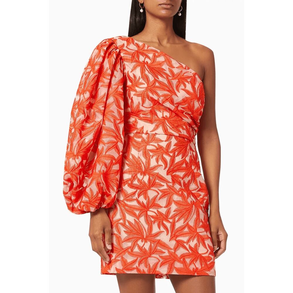 KEEPSAKE THE LABEL Parallel One-Shoulder Puff Sleeve Embroidered Mini Dress XS